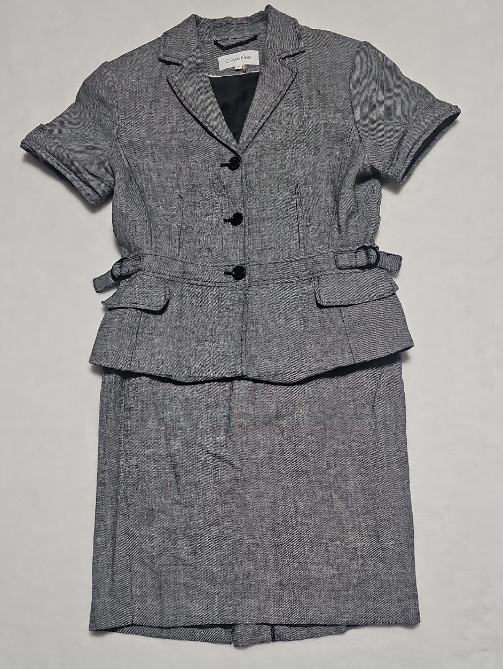 Calvin Klein Gray Short-Sleeve Peplum Midi Dress Suit - Picture 1 of 11